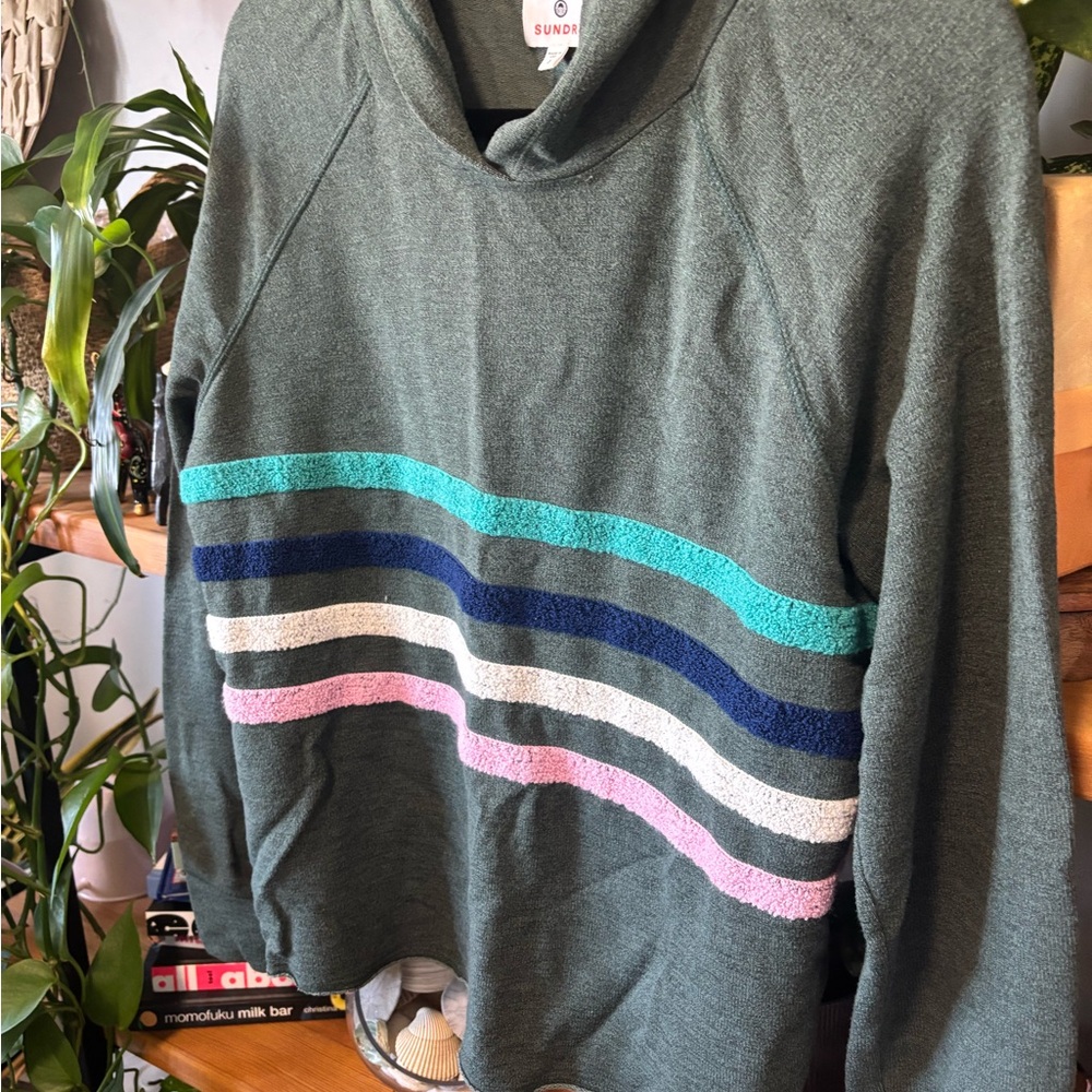 Anthropologie Sundry Galen Chenille Hoodie Green | Size 2, Medium - Picture 4 of 7